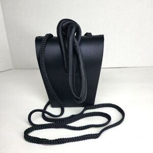 LA Regale Ltd Black Satin Evening Bag Twisted Knot & Loop Closure Braided Strap